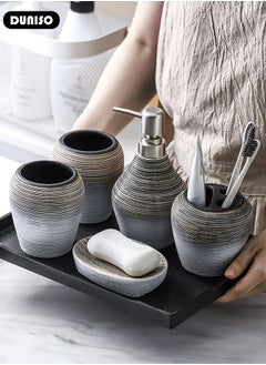 DUNISO Bathroom Accessories Set, 5 Pcs Ceramic Bathroom Decor Accessories, Includes Soap Dispenser, Toothbrush Holder, Toothbrush Cup, Soap Dish, Home Apartment Modern Bathroom Decor Vanity Countertop, Countertop Organizer for Housewarming Gift  - Image 5