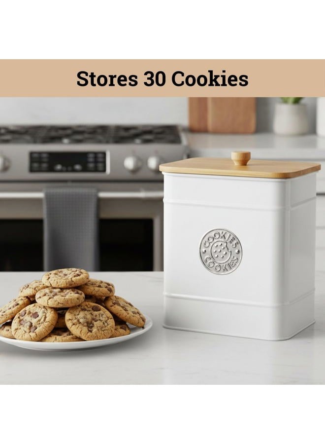 HB Design Co. Cookie Jar with Airtight Lid - 1 Gallon - 6"D x 8"H White Iron Cookie Tin with Bamboo Lid - Large Cookie Jars with Lids Airtight - Farmhouse Cookie Jars for Kitchen Counter Decorative - Cookies Jar - Image 3