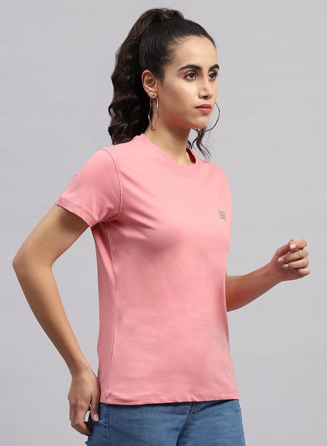 Rock.it Women Pink Solid Round Neck Short Sleeve Top - Image 3