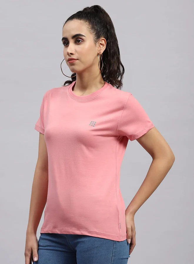 Rock.it Women Pink Solid Round Neck Short Sleeve Top
