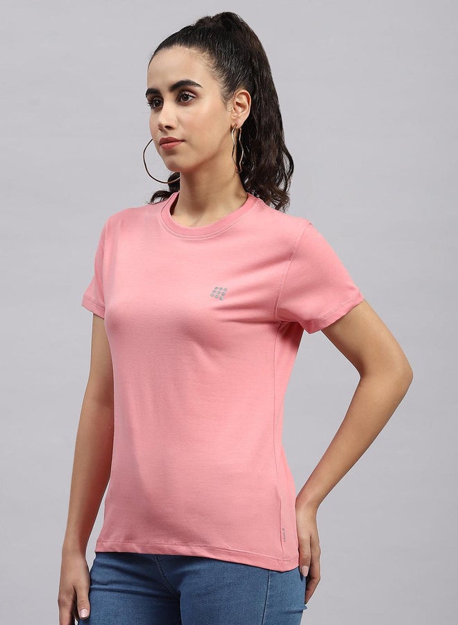 Rock.it Women Pink Solid Round Neck Short Sleeve Top - Image 2