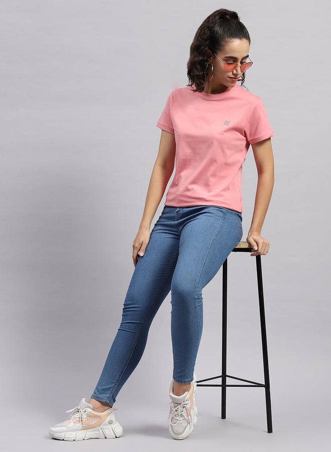 Rock.it Women Pink Solid Round Neck Short Sleeve Top - Image 5