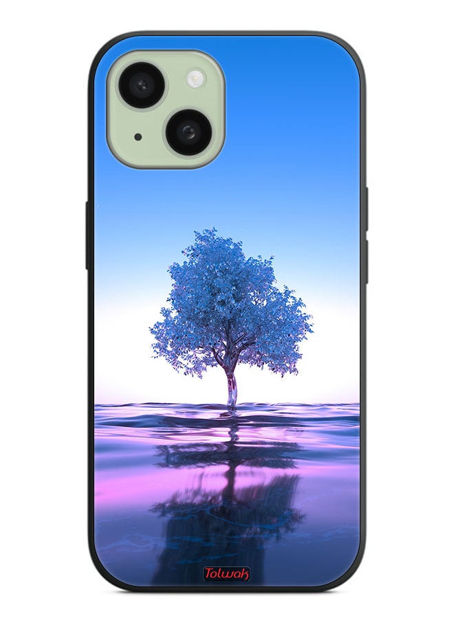 Tolwak - Apple iPhone 15 Plus Protective Case Cover Tree Neon Body Of Water Reflection Digital Art - Image 1