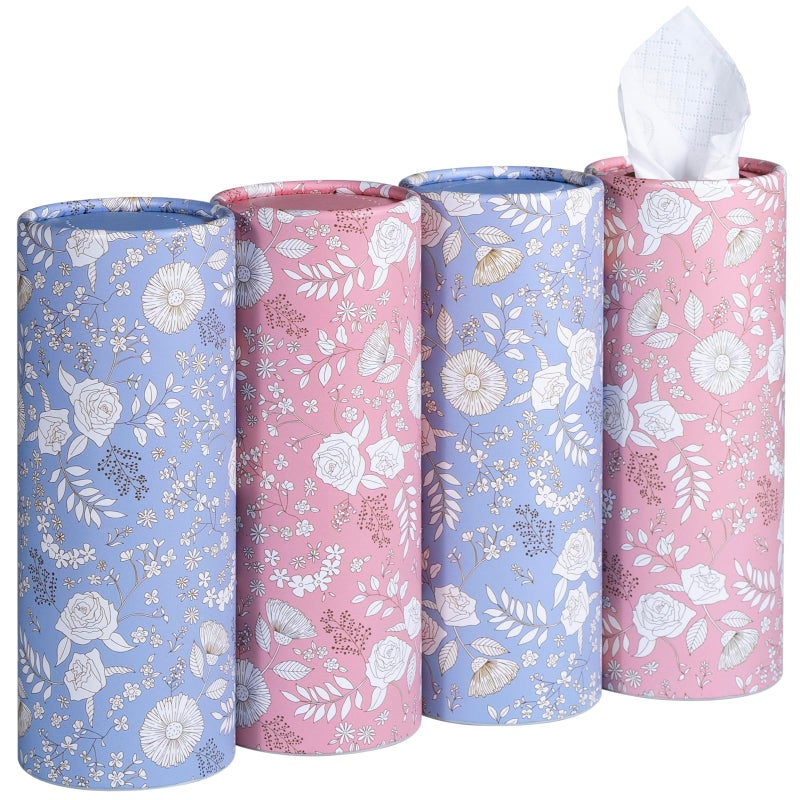 Prims & Flourish Car Tissues Cylinder, 4-Pack, 50 Tissues per Canister, 3-Ply (200 Total), Facial Tissues for Car Cup Holder, Round Car Tissue Box Holder, Wildrose & Dandelion Whispers - Image 1