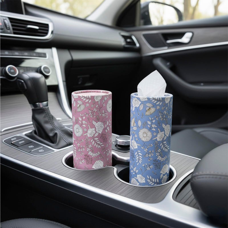 Prims & Flourish Car Tissues Cylinder, 4-Pack, 50 Tissues per Canister, 3-Ply (200 Total), Facial Tissues for Car Cup Holder, Round Car Tissue Box Holder, Wildrose & Dandelion Whispers - Image 2