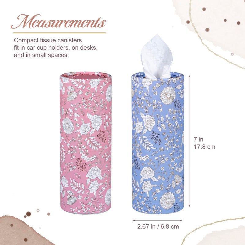 Prims & Flourish Car Tissues Cylinder, 4-Pack, 50 Tissues per Canister, 3-Ply (200 Total), Facial Tissues for Car Cup Holder, Round Car Tissue Box Holder, Wildrose & Dandelion Whispers - Image 3