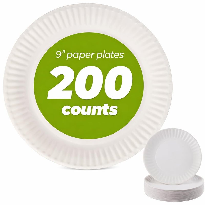Concession Essentials 9 Inch Paper Plate Uncoated Plates White, 200ct - Image 1