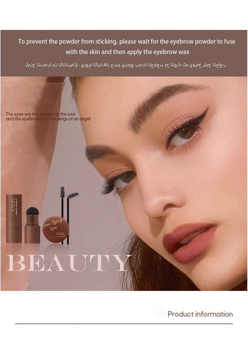 DEROL - Brow Kit Eyebrow Stamp Stencil Kits Palette Pac Set,Eyebrow Powder+Styling Wax+20* Shape Stencils+2* Brushes,Color Contour,More Defines,Thicker,Easy To Colour, Long Lasting Waterproof 02# Dark Gray - Image 1