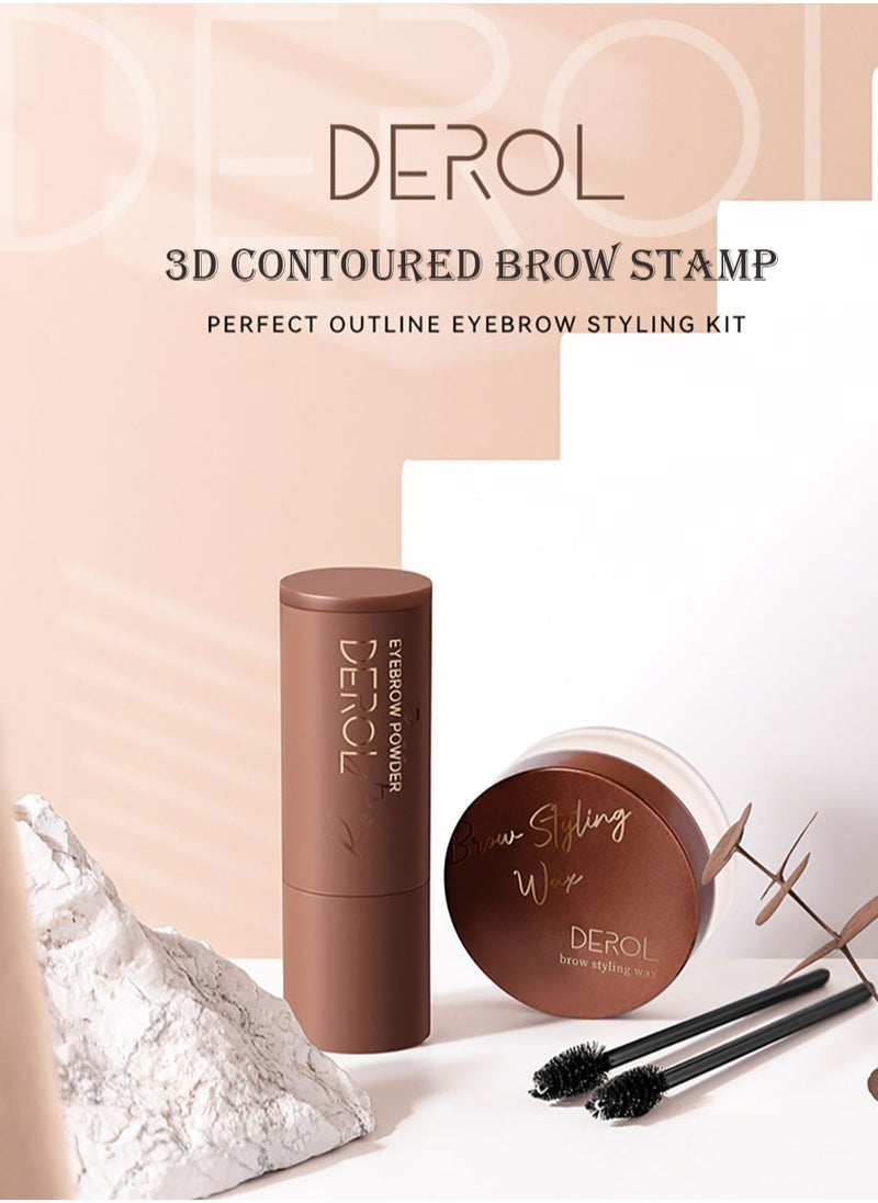 DEROL Brow Kit Eyebrow Stamp Stencil Kits Palette Pac Set,Eyebrow Powder+Styling Wax+20* Shape Stencils+2* Brushes,Color Contour,More Defines,Thicker,Easy To Colour, Long Lasting Waterproof 02# Dark Gray  - Image 5