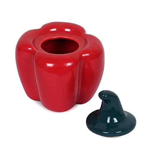 QIMACPLUS Ceramic Capsicum Decorative Pickle Jar| Food Storage Jar | Multipurpose aachar, masala Jar For kitchen and Dining table 500 ML set of 1 Red - Image 4
