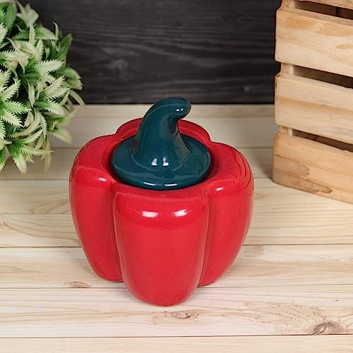QIMACPLUS Ceramic Capsicum Decorative Pickle Jar| Food Storage Jar | Multipurpose aachar, masala Jar For kitchen and Dining table 500 ML set of 1 Red - Image 2