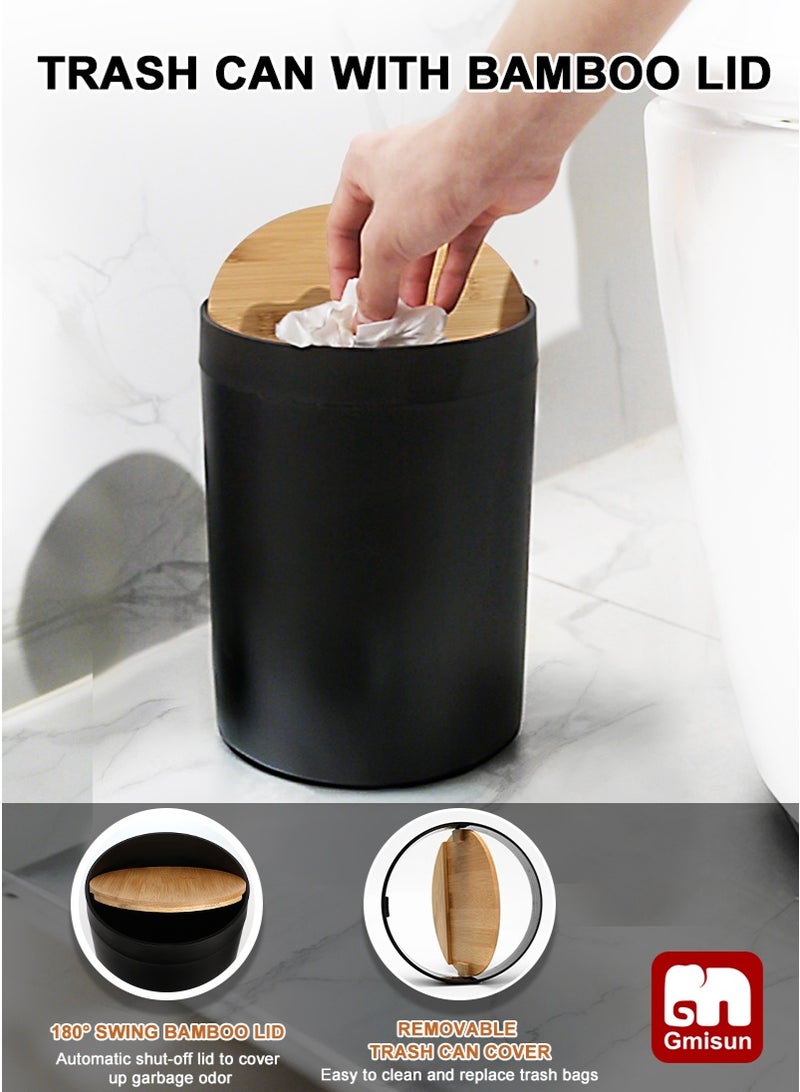 جميسون مجموعة إكسسوارات الحمام من الخيزران الأسود المكونة من 8 قطع، تشمل سلة مهملات، موزع صابون الحمام من الخيزران، حامل فرشاة الأسنان، فرشاة المرحاض، حاملات أعواد الأذن، صحن الصابون، بلاستيك ABS مقاوم للماء، 11.34 × 7.99 × 7.83 بوصة - Image 3