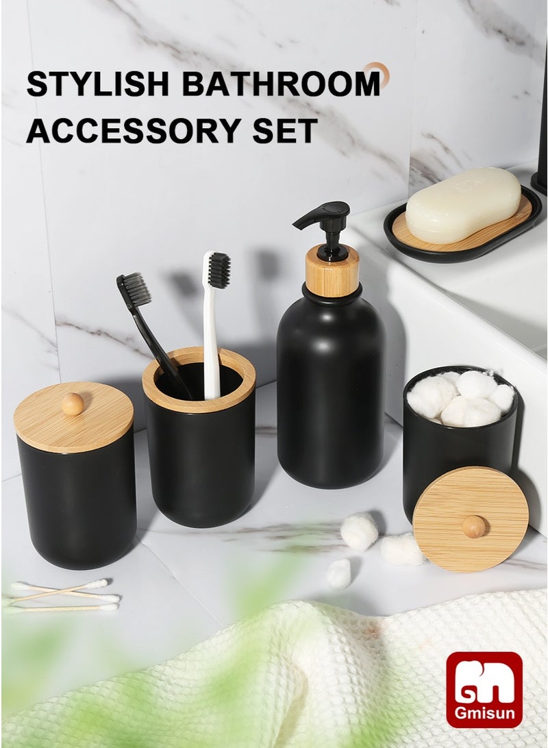 جميسون مجموعة إكسسوارات الحمام من الخيزران الأسود المكونة من 8 قطع، تشمل سلة مهملات، موزع صابون الحمام من الخيزران، حامل فرشاة الأسنان، فرشاة المرحاض، حاملات أعواد الأذن، صحن الصابون، بلاستيك ABS مقاوم للماء، 11.34 × 7.99 × 7.83 بوصة - Image 5