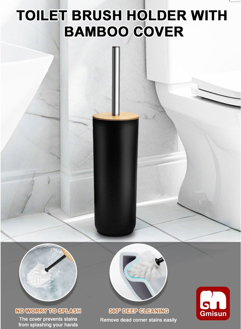 جميسون مجموعة إكسسوارات الحمام من الخيزران الأسود المكونة من 8 قطع، تشمل سلة مهملات، موزع صابون الحمام من الخيزران، حامل فرشاة الأسنان، فرشاة المرحاض، حاملات أعواد الأذن، صحن الصابون، بلاستيك ABS مقاوم للماء، 11.34 × 7.99 × 7.83 بوصة - Image 4