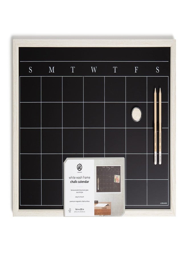 U Brands White Wash Frame Chalkboard Calendar Set, Office Supplies, with Magnet, Chalk Pencils 16” x 20”, 4 Pieces - Image 3
