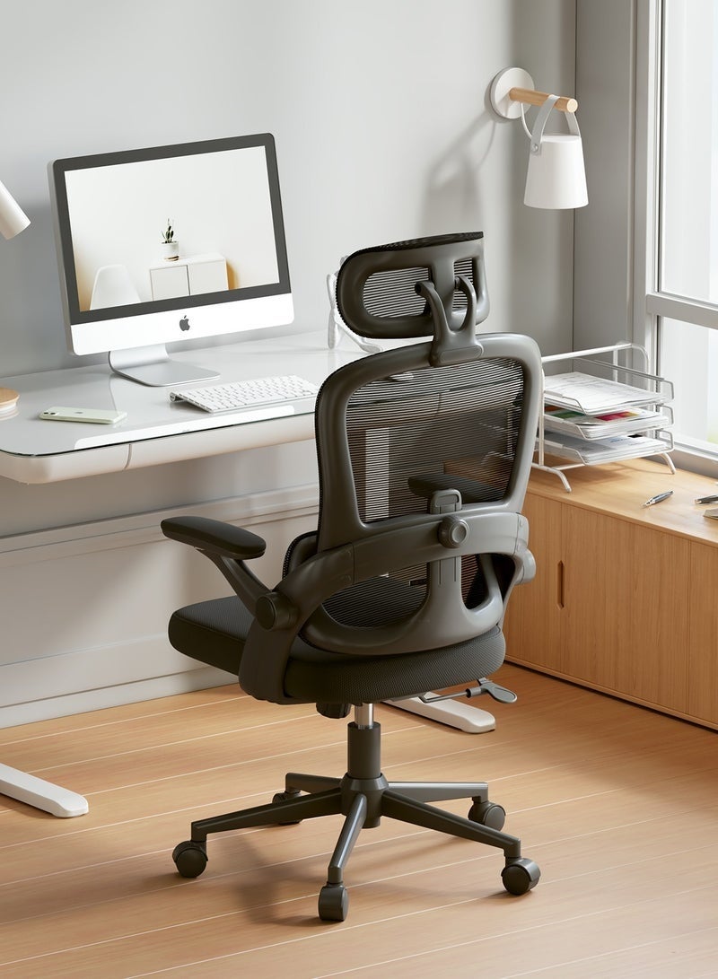 UNIKSAR Ergonomic Office Chair with 6cm Adjustable Lumbar Support, 2D Headrest & 3D Armrests, Breathable Mesh Desk Chair, Reclining Computer Chair for Home & Office, Black - Image 1