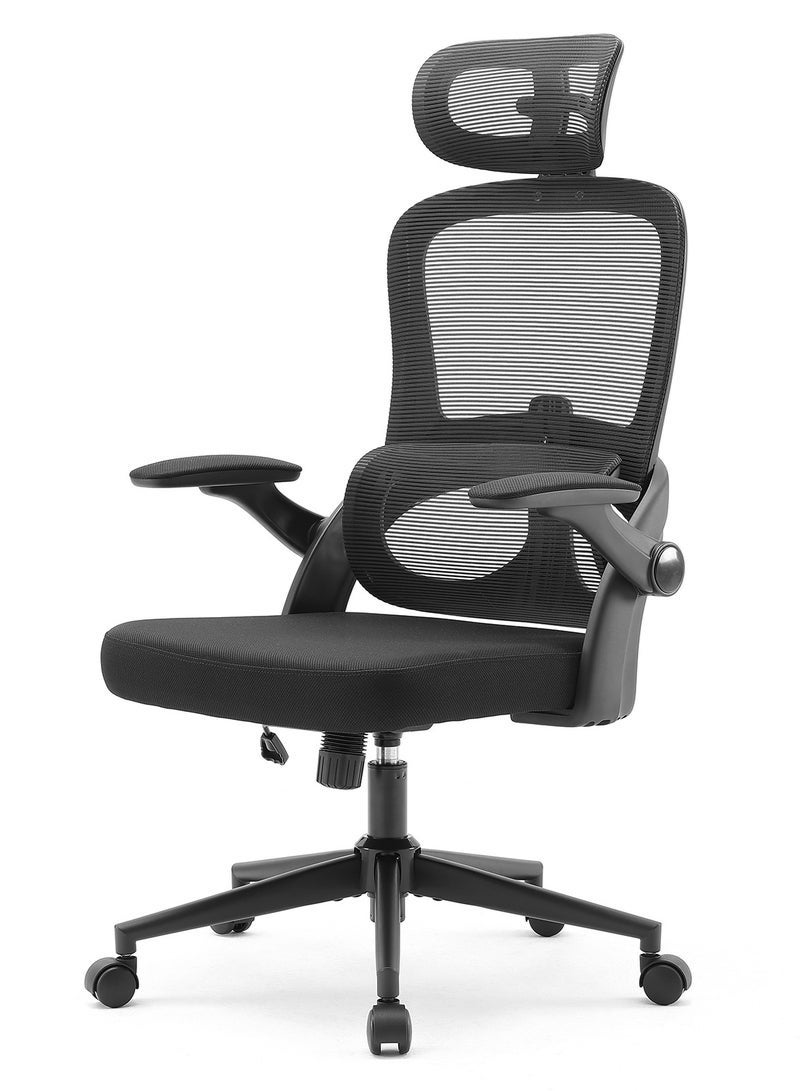UNIKSAR Ergonomic Office Chair with 6cm Adjustable Lumbar Support, 2D Headrest & 3D Armrests, Breathable Mesh Desk Chair, Reclining Computer Chair for Home & Office, Black - Image 2