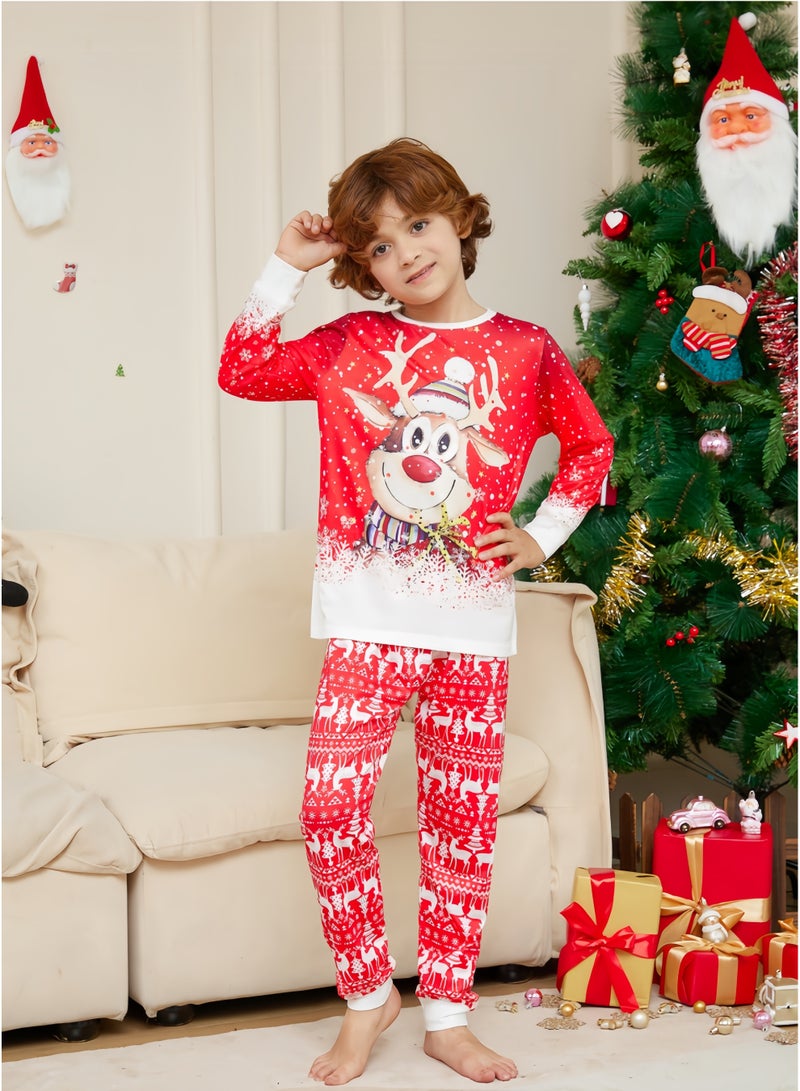 GGEROU طقم بيجاما عيد الميلاد للعائلة، بيجاما عيد الميلاد بطباعة الأيائل، ملابس نوم شتوية برقبة دائرية (للأطفال) - Image 4