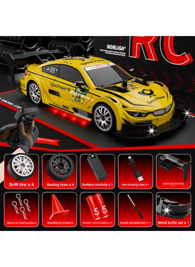 2.4G Remote Control Car Four-wheel Drive Electric Toy High-speed Racing Car Drift Off-road Children's Car Model GTR Male-Color:Yellow-Scale:1:20  - Image 1