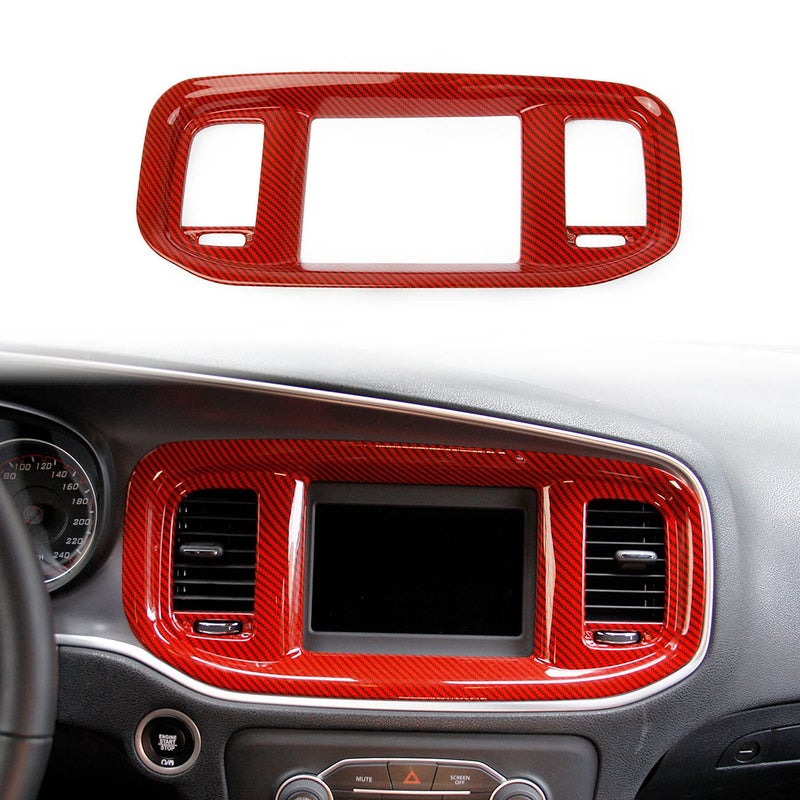 crosselec Carbon Fiber Dashboard Dvd Navigation Screen Frame Cover Trim for Dodge Charger 2015 Red Carbon Fiber