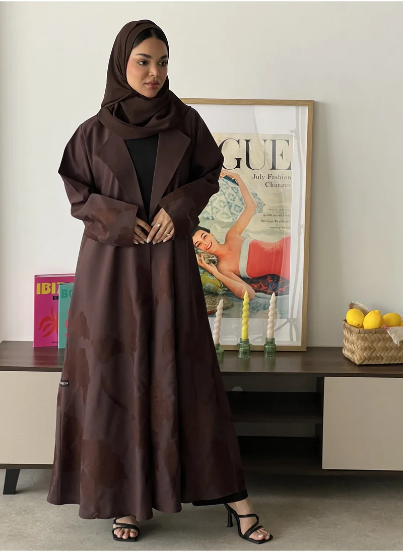 Lusin Abaya Brown Blazer Abaya with Elegant Brown Embroidery on Hem and Sleeves