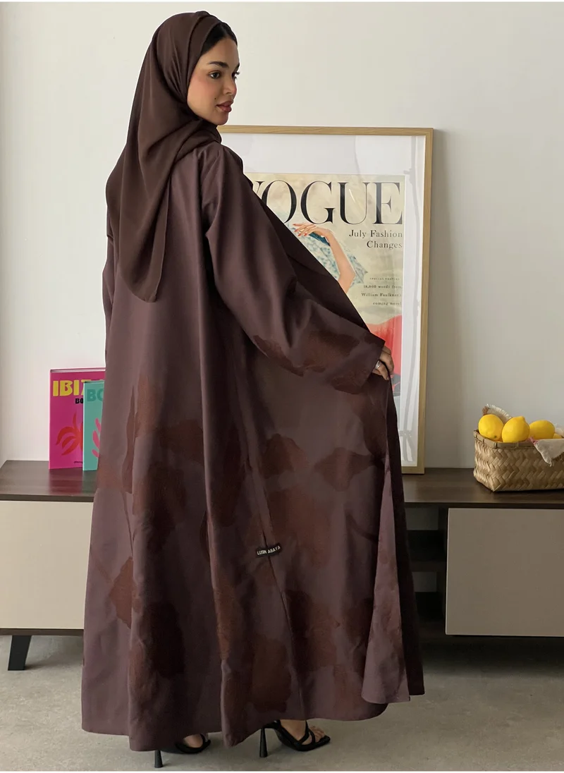 Lusin Abaya Brown Blazer Abaya with Elegant Brown Embroidery on Hem and Sleeves