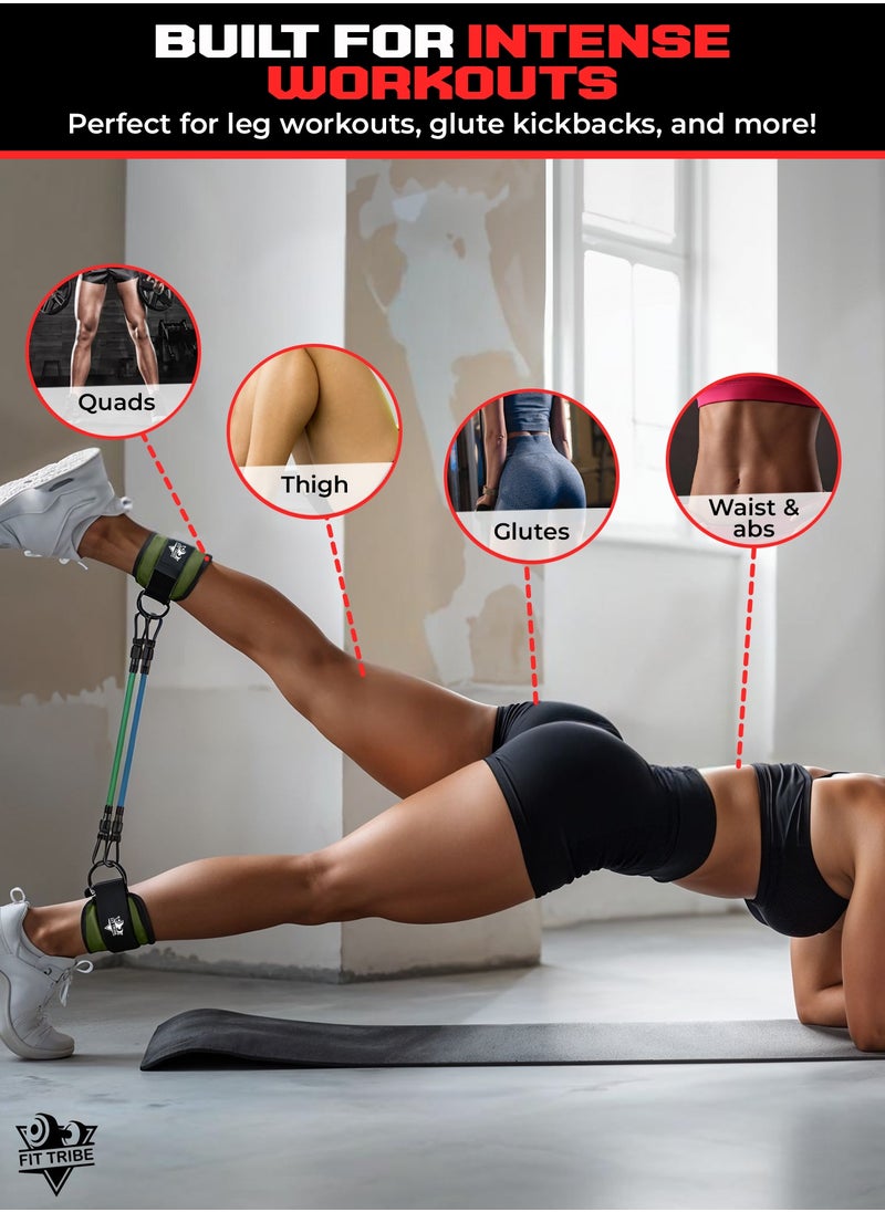 FIT TRIBE Ankle Straps for Cable Machine 2pcs - Kickback Straps For Leg & Glute Workouts - Durable, Adjustable Leg Strap for Strengthening Hamstrings, Thighs, and Calves - Perfect for Resistance Training & Gym Exercises (Green)  - Image 3