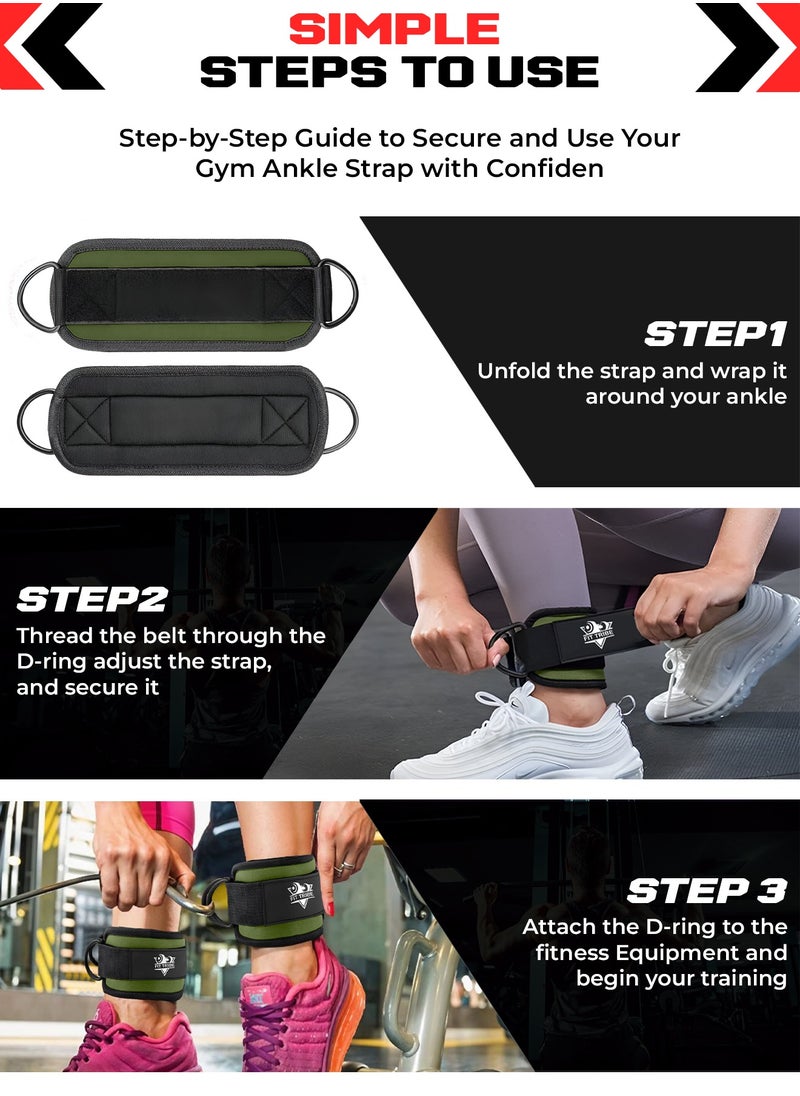 FIT TRIBE Ankle Straps for Cable Machine 2pcs - Kickback Straps For Leg & Glute Workouts - Durable, Adjustable Leg Strap for Strengthening Hamstrings, Thighs, and Calves - Perfect for Resistance Training & Gym Exercises (Green)  - Image 4
