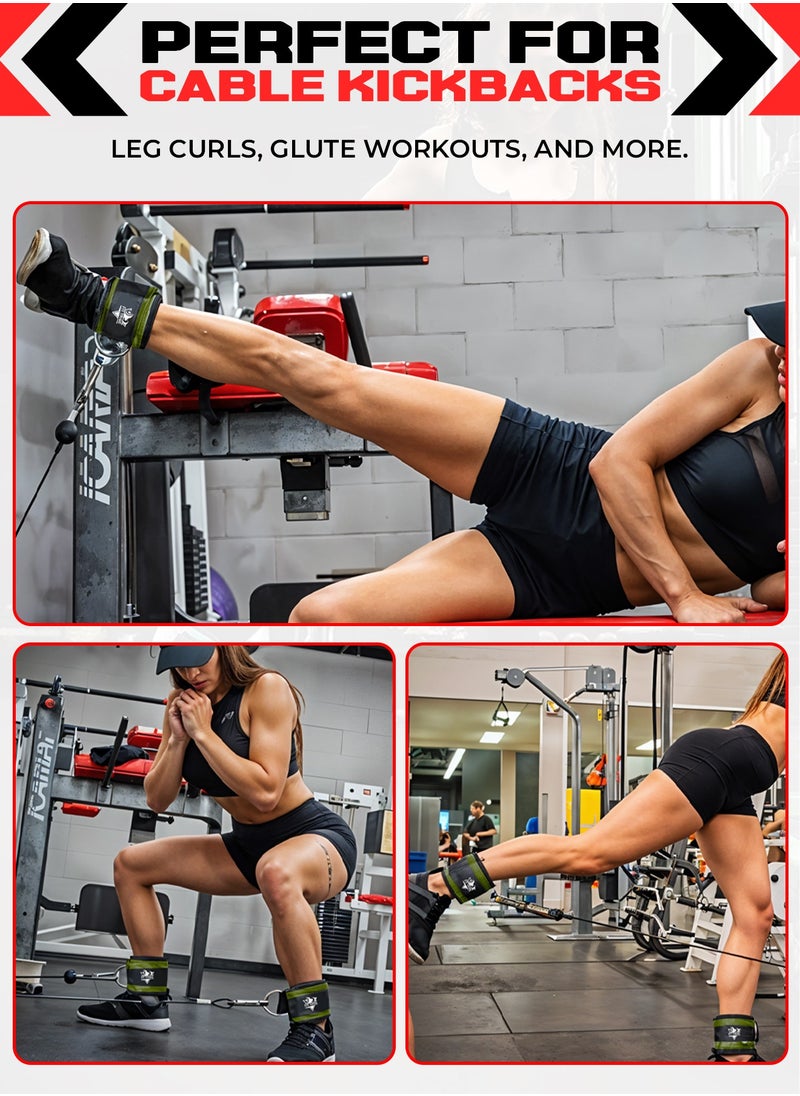 FIT TRIBE Ankle Straps for Cable Machine 2pcs - Kickback Straps For Leg & Glute Workouts - Durable, Adjustable Leg Strap for Strengthening Hamstrings, Thighs, and Calves - Perfect for Resistance Training & Gym Exercises (Green)  - Image 5