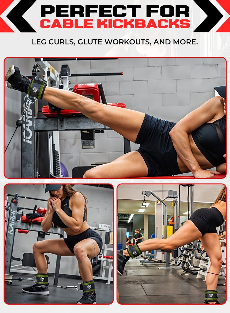 Ankle Straps for Cable Machine 2pcs - Kickback Straps For Leg & Glute Workouts - Durable, Adjustable Leg Strap for Strengthening Hamstrings, Thighs, and Calves - Perfect for Resistance Training & Gym Exercises (Green)