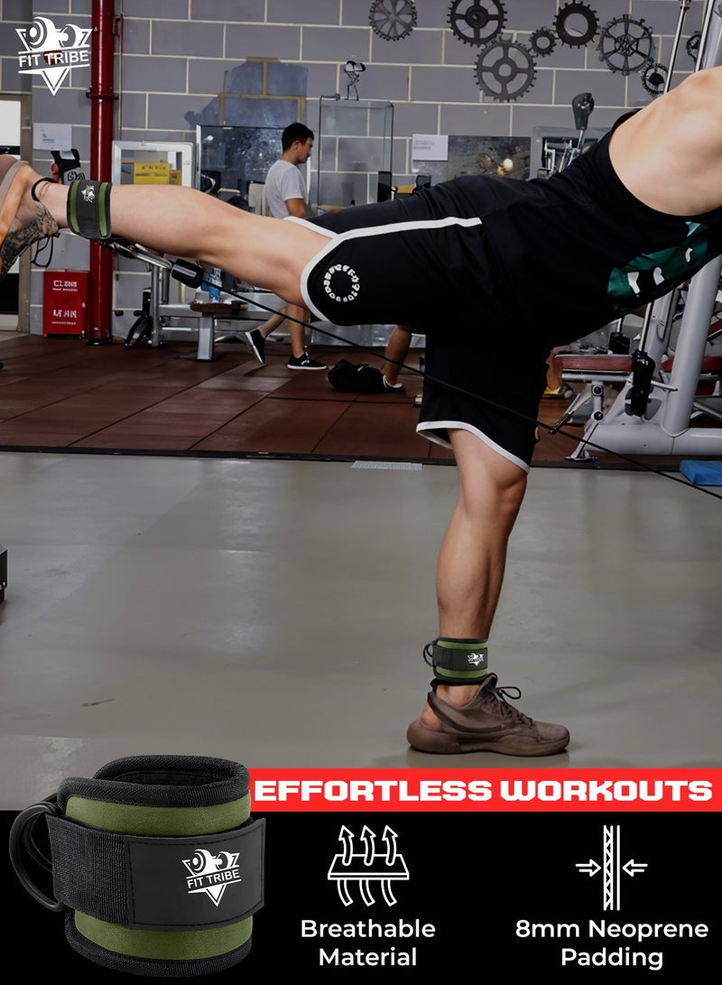 Ankle Straps for Cable Machine 2pcs - Kickback Straps For Leg & Glute Workouts - Durable, Adjustable Leg Strap for Strengthening Hamstrings, Thighs, and Calves - Perfect for Resistance Training & Gym Exercises (Green)