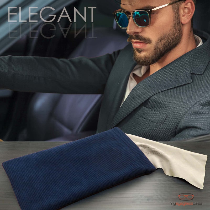 MyEyeglassCase Soft Sunglasses Case | Blue Corduroy Soft Eyeglass Pouch, Squeeze Top XL Eyeglass Case with Cleaning Cloth Glasses Case, Smart Phone Case (CT8 Corduroy Blue) - Image 2