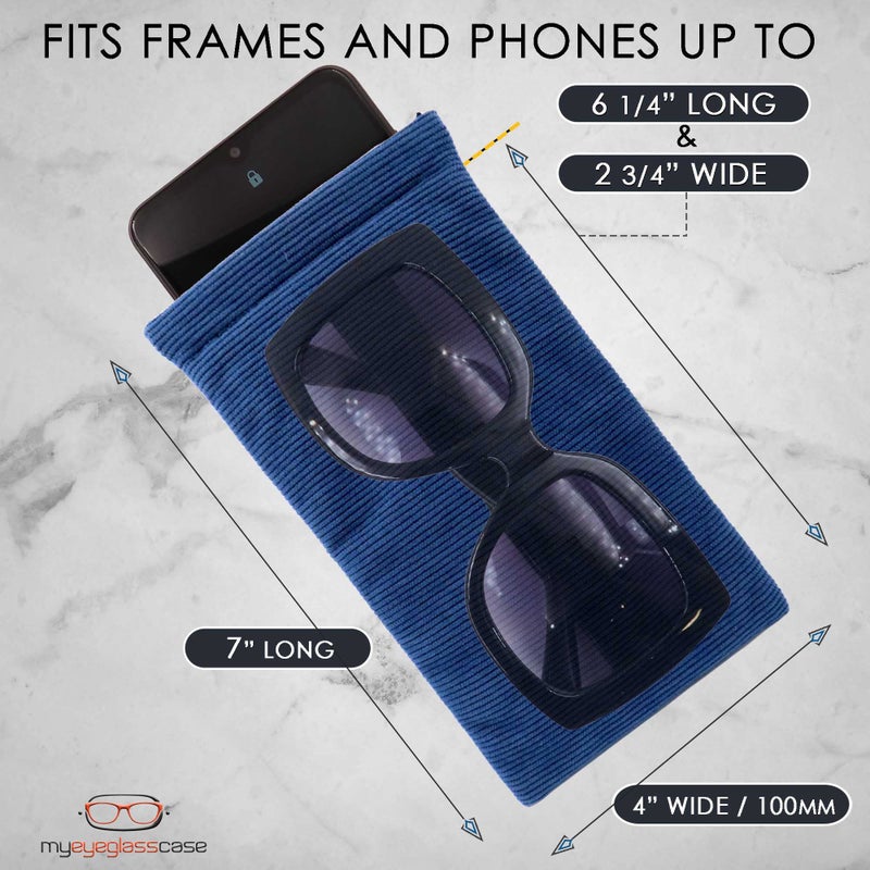 MyEyeglassCase Soft Sunglasses Case | Blue Corduroy Soft Eyeglass Pouch, Squeeze Top XL Eyeglass Case with Cleaning Cloth Glasses Case, Smart Phone Case (CT8 Corduroy Blue) - Image 5