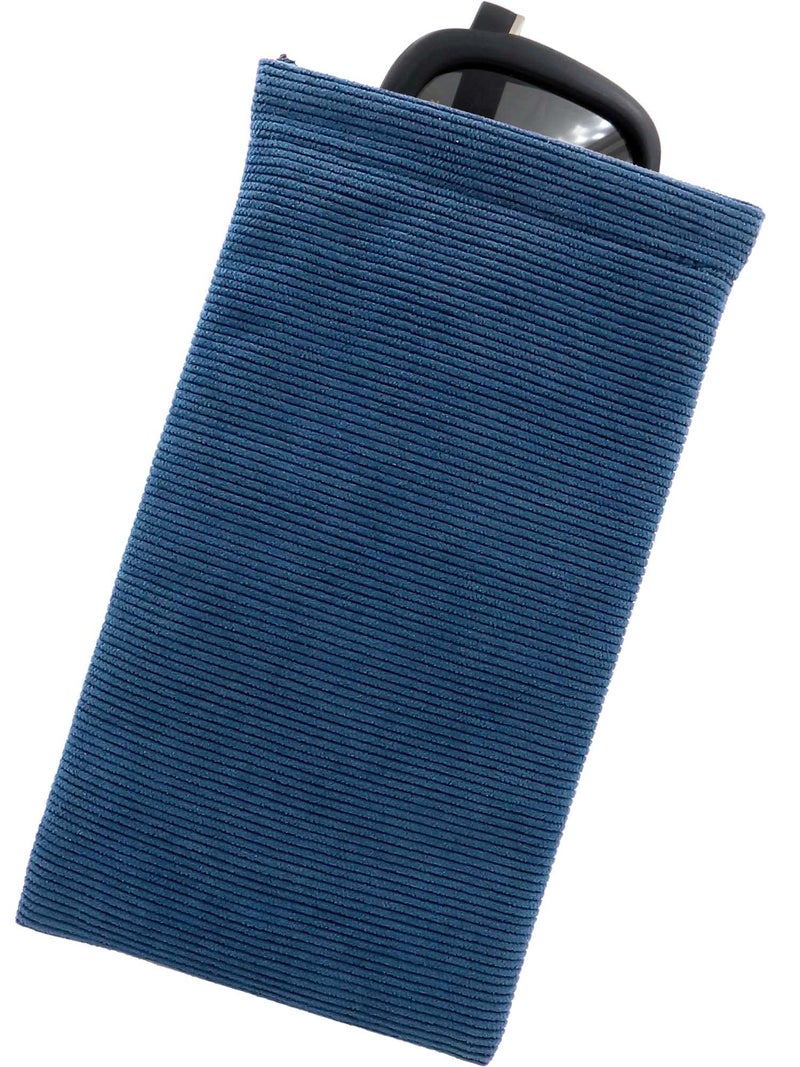 MyEyeglassCase Soft Sunglasses Case | Blue Corduroy Soft Eyeglass Pouch, Squeeze Top XL Eyeglass Case with Cleaning Cloth Glasses Case, Smart Phone Case (CT8 Corduroy Blue) - Image 1