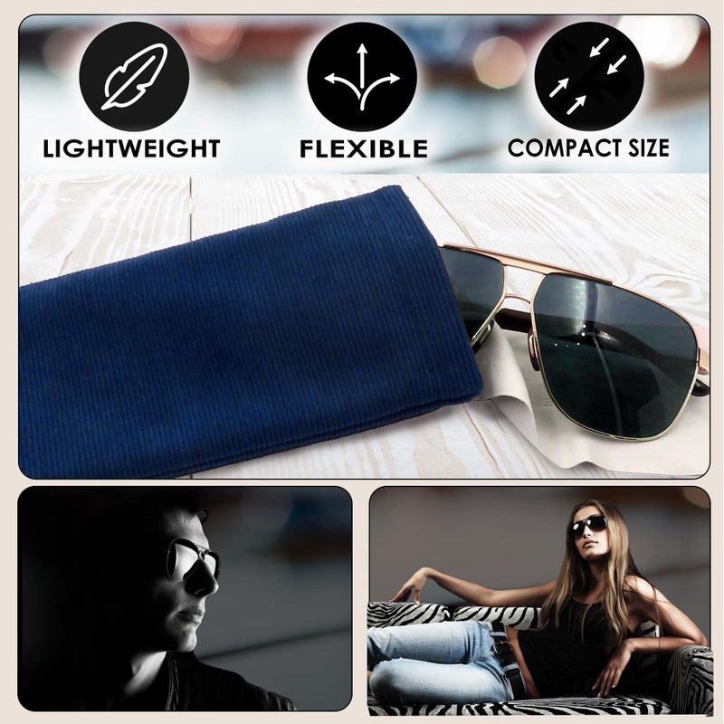 MyEyeglassCase Soft Sunglasses Case | Blue Corduroy Soft Eyeglass Pouch, Squeeze Top XL Eyeglass Case with Cleaning Cloth Glasses Case, Smart Phone Case (CT8 Corduroy Blue) - Image 4