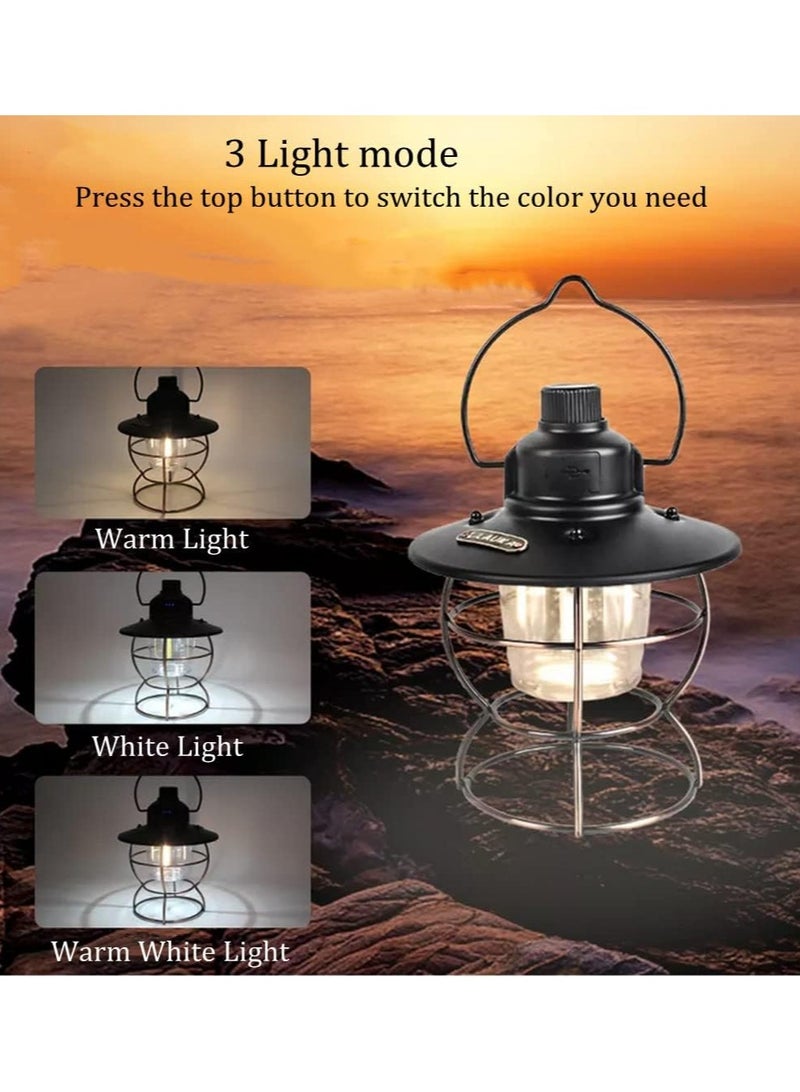 PYC Retro Camping Lantern Rechargeable Led Camping Lamp, 3 Light Mode, Waterproof Tent Light with 2000mAh Power Bank, Portable Dimming Camping Lights for Outdoor Hiking Hurricane Emergency - Image 3