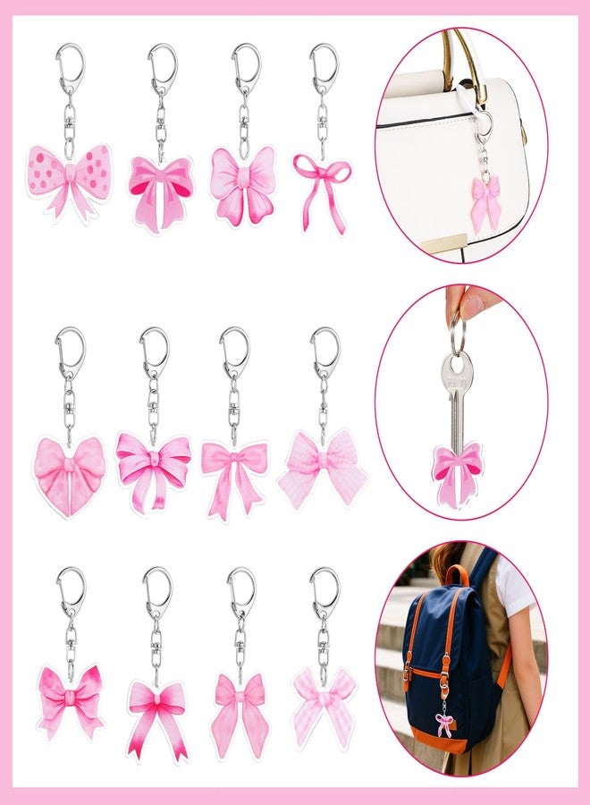 Matwsec 12PCS Pink Bow Keychains Party Favor, Pink Bow Bulk Birthday Party Keychains for Coquette Bowknot Birthday Decorations Supplies Gifts Kids Girls Classroom Prizes Purse Handbag Backpacks Charms - Image 4