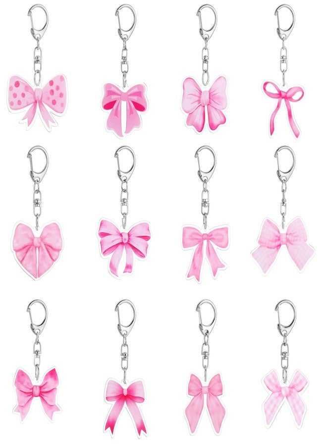 Matwsec 12PCS Pink Bow Keychains Party Favor, Pink Bow Bulk Birthday Party Keychains for Coquette Bowknot Birthday Decorations Supplies Gifts Kids Girls Classroom Prizes Purse Handbag Backpacks Charms - Image 1