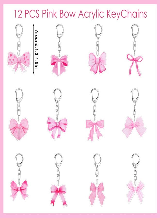 Matwsec 12PCS Pink Bow Keychains Party Favor, Pink Bow Bulk Birthday Party Keychains for Coquette Bowknot Birthday Decorations Supplies Gifts Kids Girls Classroom Prizes Purse Handbag Backpacks Charms - Image 2