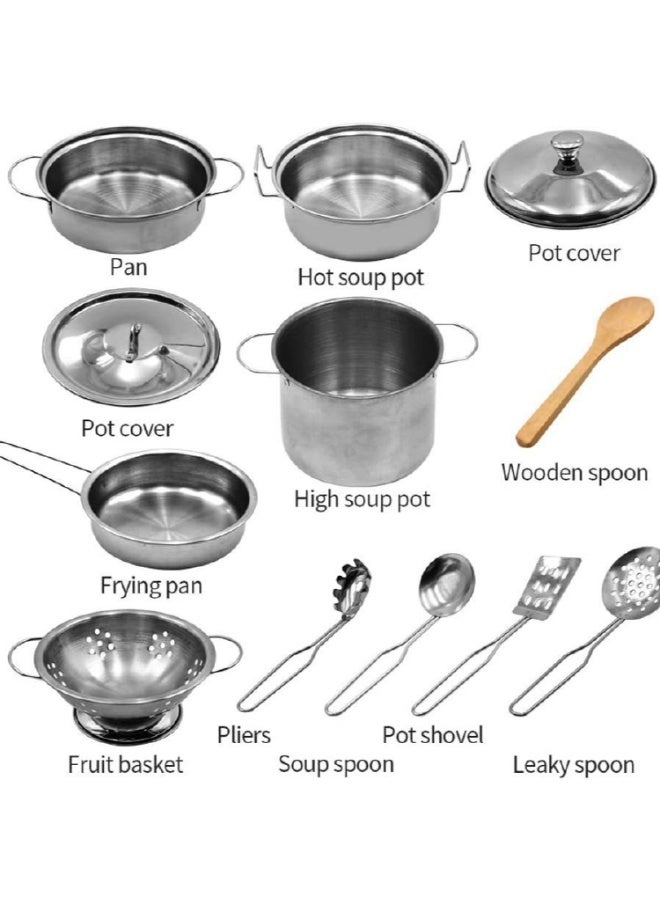 ماماتونس مجموعة ألعاب مطبخ للأطفال مع زي طاهٍ وأدوات طهي من الفولاذ المقاوم للصدأ وتقطيع الخضروات والإكسسوارات، مجموعة ألعاب طبخ مكونة من 23 قطعة للأولاد والبنات - Image 2
