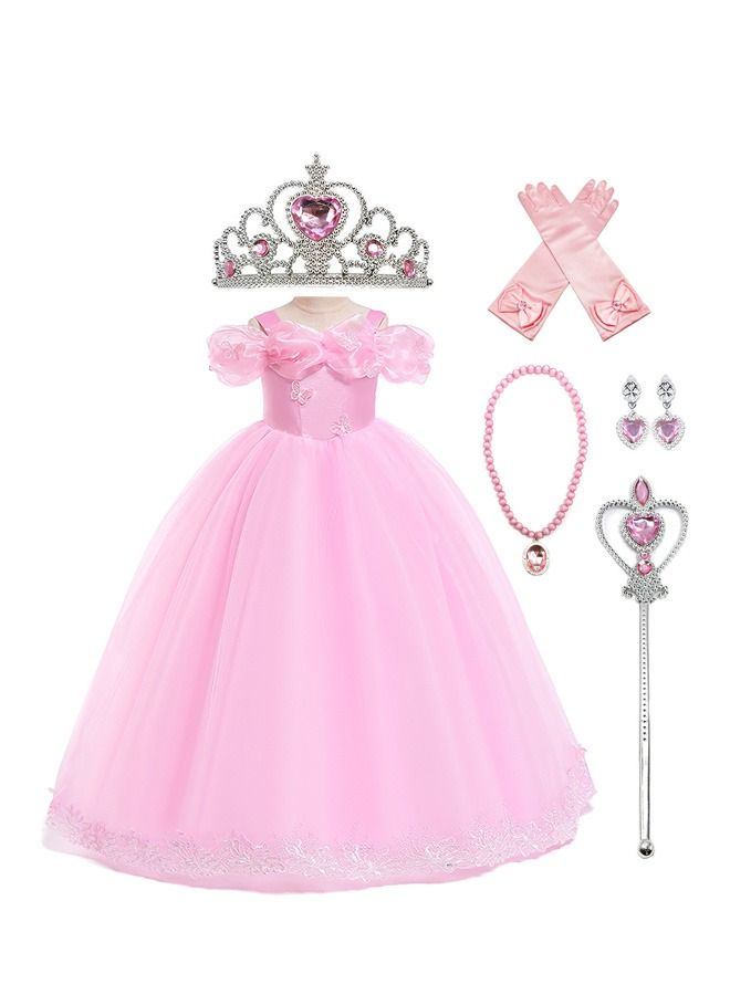 Long Princess Costume for Girl With Accessories Pink - Image 1