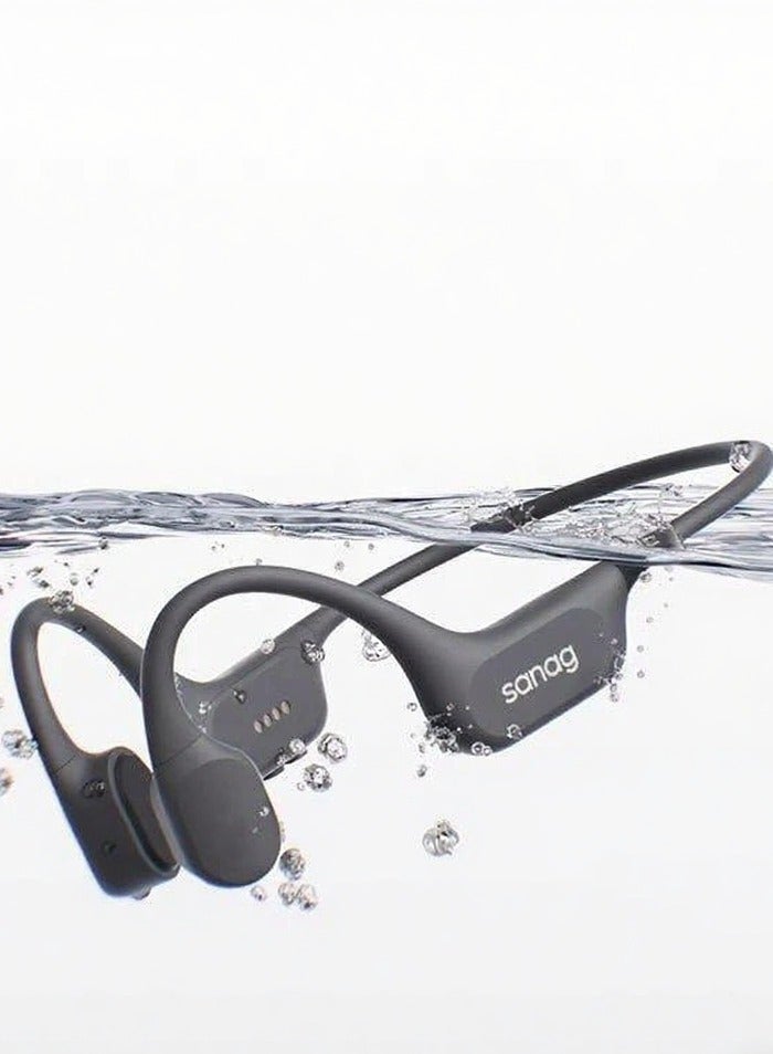 ساناج Sanag B77SPro Max Bone Conduction Headphone, IPX8 Swimming Waterproof Earphone, Wireless Bluetooth Open Ear Headset with Mic, 64GB MP3 Memory, Noise Reduction Call, 7H Playtime for Running Sports Swim, Grey - Image 1