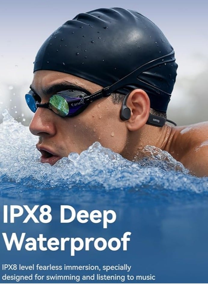 ساناج Sanag B77SPro Max Bone Conduction Headphone, IPX8 Swimming Waterproof Earphone, Wireless Bluetooth Open Ear Headset with Mic, 64GB MP3 Memory, Noise Reduction Call, 7H Playtime for Running Sports Swim, Grey - Image 3
