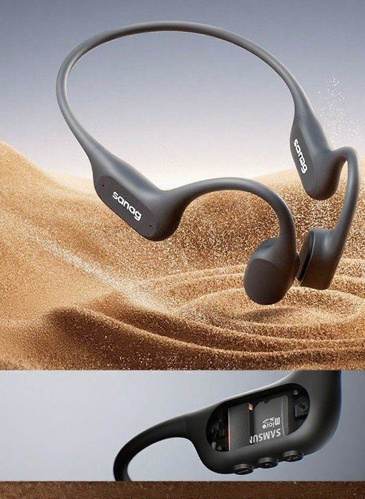 ساناج Sanag B77SPro Max Bone Conduction Headphone, IPX8 Swimming Waterproof Earphone, Wireless Bluetooth Open Ear Headset with Mic, 64GB MP3 Memory, Noise Reduction Call, 7H Playtime for Running Sports Swim, Grey - Image 2