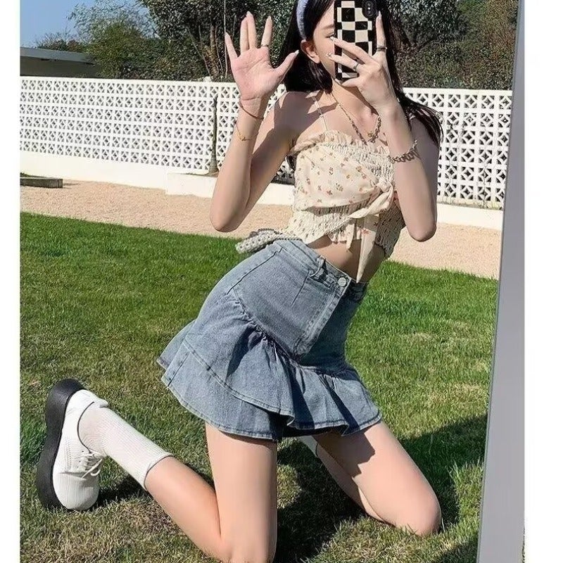 Trade Women'S Clothing Ruffled Denim Skirt Women'S Douyin Xiaohongshu Dropshipping - Image 3
