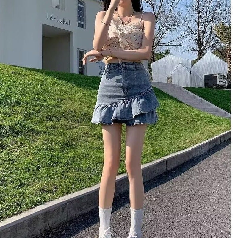 Trade Women'S Clothing Ruffled Denim Skirt Women'S Douyin Xiaohongshu Dropshipping - Image 4