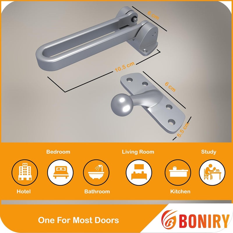 Boniry Boniry Heavy Duty Security Door Lock AntiTheft Door Guard Latch for Front and Inside Door Ideal for HomeOffice Silver  - Image 2