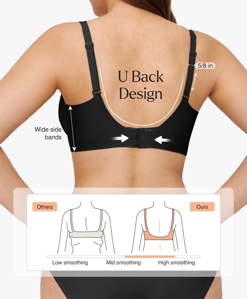 Popilush Wireless Pushup Bra for Women Comfortable Bras Full Support Comfy Seamless Bralettes No Underwire Tshirt Bra Deep V Black - Image 3
