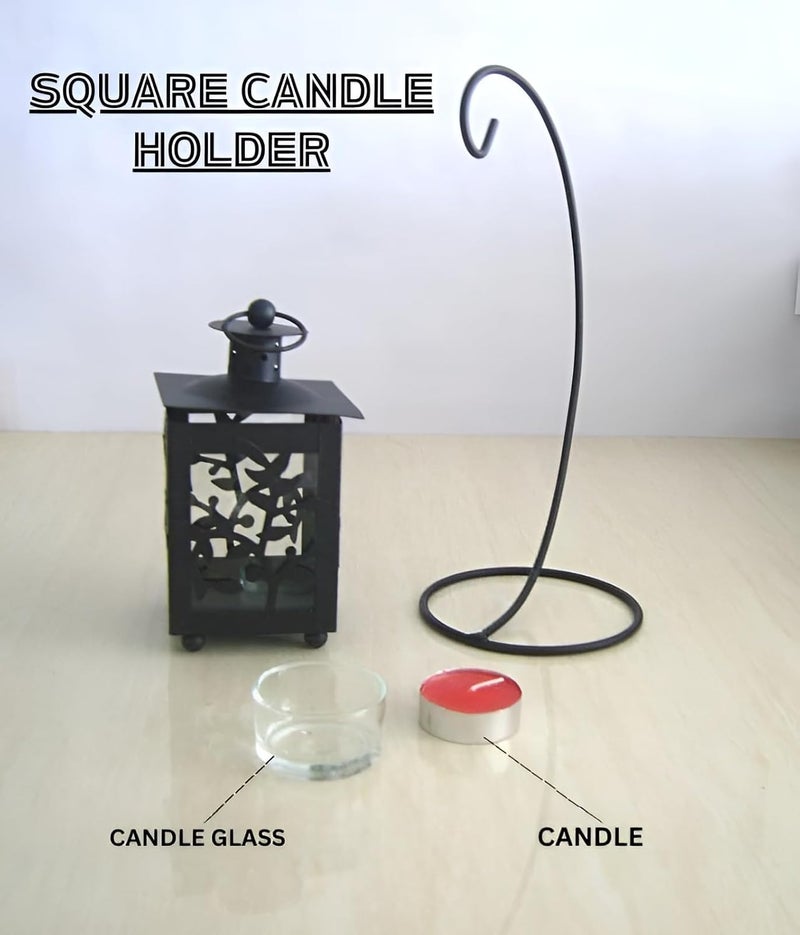 GREECHO European Style Metal Candle Holder Hanging Lantern Tealight Candlestick Candle Stands for Wedding Event Home Decoration Hollow Candlestick Candle Tealight Holder Black Square - Image 4