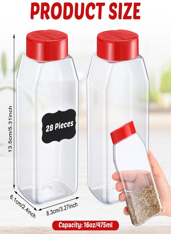Mifoci 28 Pack 16 oz Plastic Spice Jars with Cap Square Plastic Bottle Containers with Shaker Lids and Stickers Large Seasoning Shaker Empty Powder Storage Container for Storing Salt Herbs (Red) - Image 2